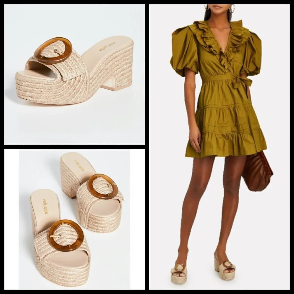 💕CULT GAIA💕 Cleia Jute Platform Sandals ~ Natural EU 41 Braided Raffia NWT